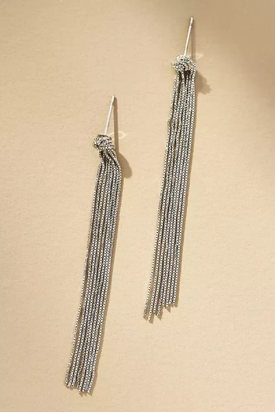 By Anthropologie Knotted Chain Fringe Drop Earrings In Silver
