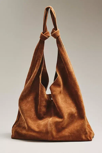 By Anthropologie Knotted Suede Tote In Sand