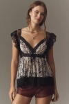 By Anthropologie Lace & Faux-leather Top In Gray