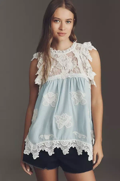 By Anthropologie Lace Appliqué Swing Top In Multi