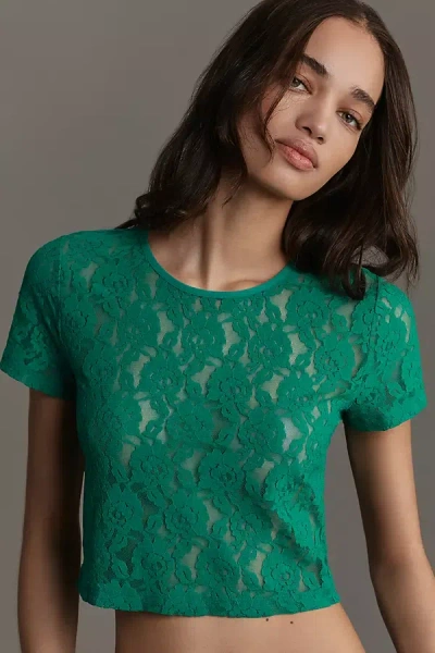 By Anthropologie Lace Baby Tee In Green