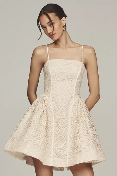 By Anthropologie Lace Basque-waist Mini Dress In Beige