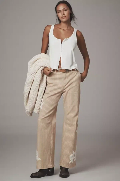 By Anthropologie Lace-embellished Railroad Pants In Sand