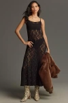 By Anthropologie Lace Godet Maxi Slip Dress In Black