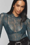 By Anthropologie Lace Layering Turtleneck Top In Blue
