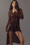 By Anthropologie Lace Long-line Cardigan Top In Brown