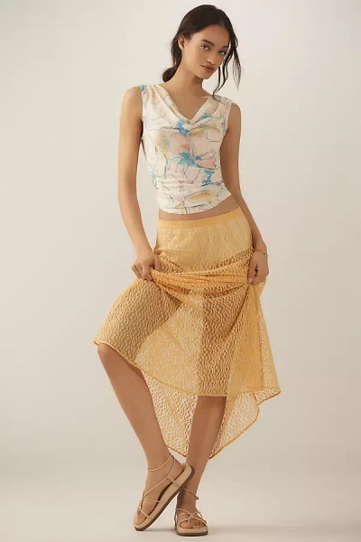 By Anthropologie Lace Maxi Slip Skirt In Orange