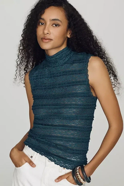By Anthropologie Lace Ruffle Tank Top In Green