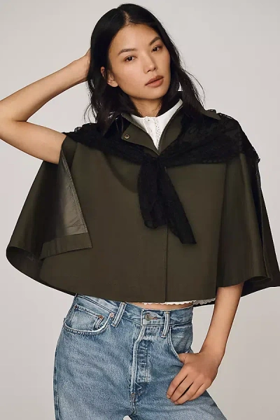 By Anthropologie Lace Scarf Poncho Trench Coat Jacket In Green