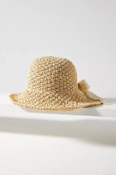 By Anthropologie Lace-tie Straw Bucket Hat In Brown