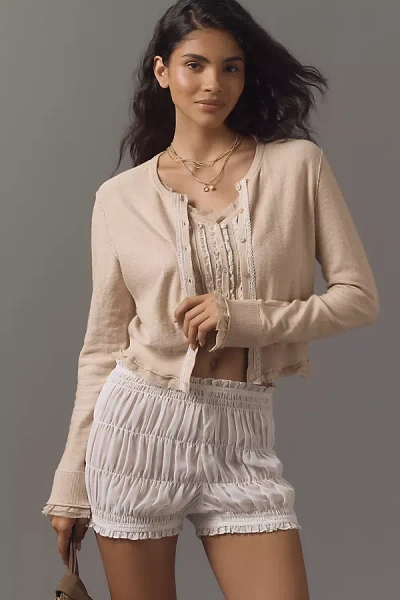 By Anthropologie Lace-trim Cardigan Sweater In Sand
