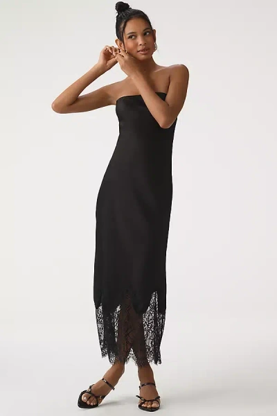 By Anthropologie Lace-trim Midi Slip Dress In Black