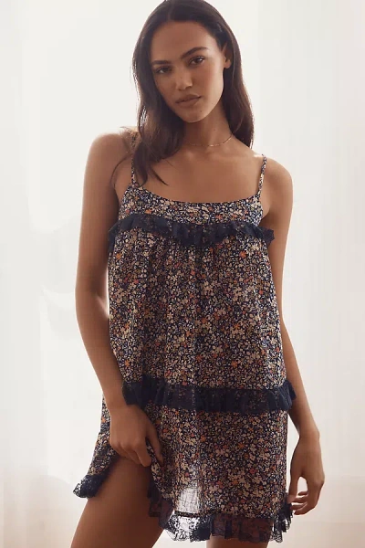 By Anthropologie Lace-trim Ruffle Mini Nap Dress In Blue