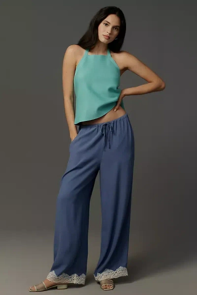 By Anthropologie Lace-trim Silky Pull-on Pants In Blue