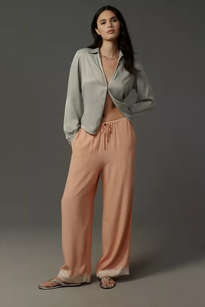By Anthropologie Lace-trim Silky Pull-on Pants In Pink