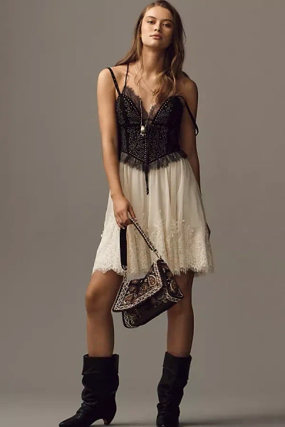 By Anthropologie Lace Trim Twofer Mini Dress In Multi