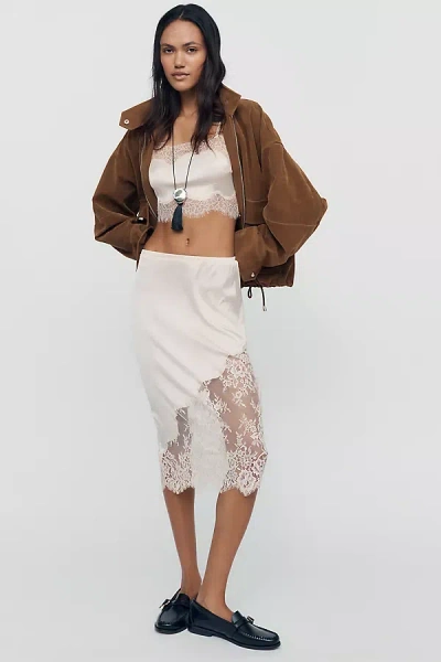 By Anthropologie Lace-trim Midi Slip Skirt In White