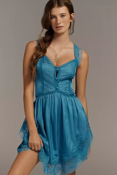 By Anthropologie Lacey Satin Slip Dress In Blue