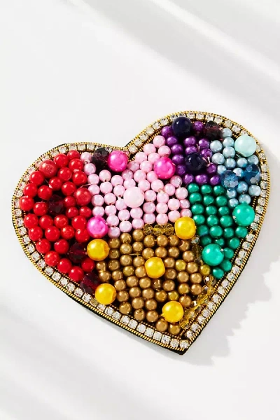 By Anthropologie Large Beaded Icon Brooch In Multi