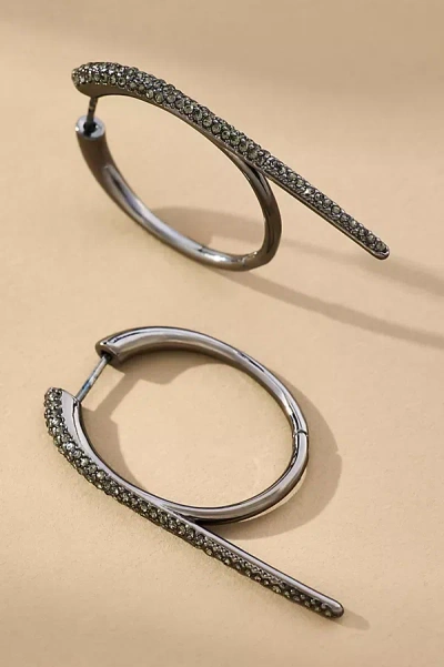 By Anthropologie Large Crystal Rocker Hoop Earrings In Black