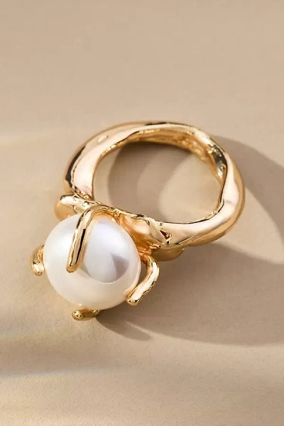 By Anthropologie Large Pearl Cocktail Ring In Gold