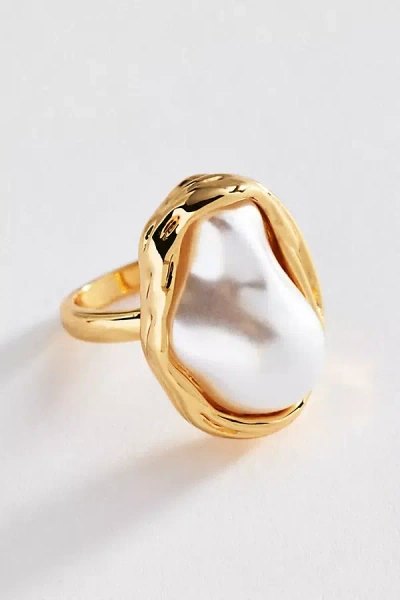By Anthropologie Large Pearl Ring In Gold