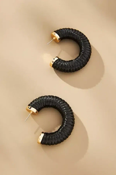 By Anthropologie Large Raffia Hoop Earrings In Black