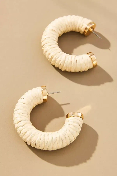 By Anthropologie Large Raffia Hoop Earrings In White