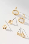By Anthropologie Large Shaped Crystal Earrings, Set Of 3 In Gold