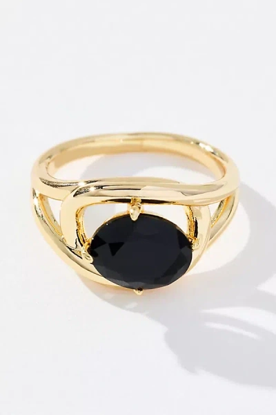 By Anthropologie Large Stone Cocktail Ring In Black