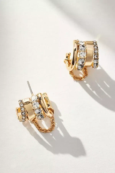By Anthropologie Layered Crystal Huggie Hoop Earrings In Gold
