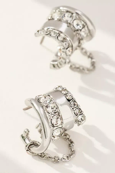 By Anthropologie Layered Crystal Huggie Hoop Earrings In Silver