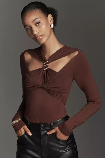 By Anthropologie Layered Cut-out Bodysuit In Brown
