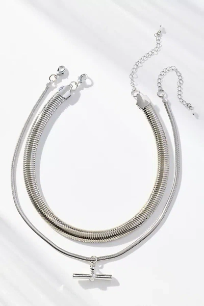 By Anthropologie Layered Herringbone Bar Pendant Necklace In Silver