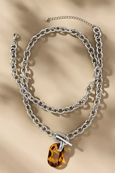 By Anthropologie Layered Link Pendant Necklaces, Set Of 2 In Silver