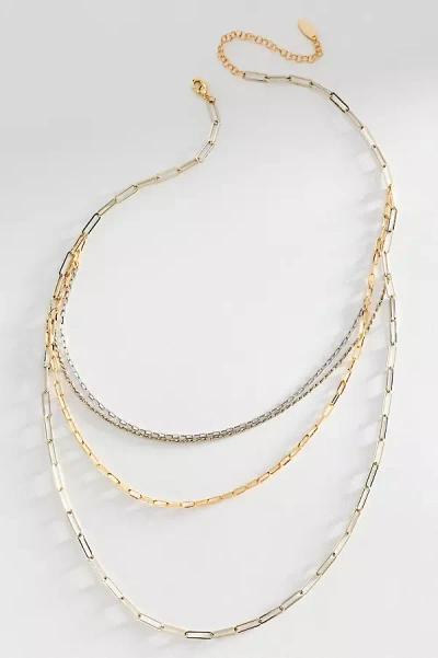 By Anthropologie Layered Mixed Metal Chain Necklace In Neutral