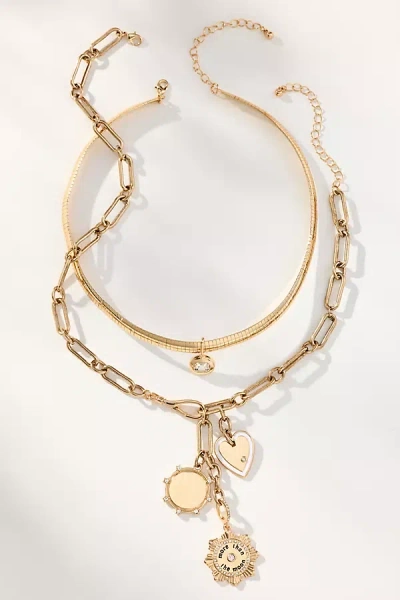 By Anthropologie Layered Paperclip Chain Charm Necklaces, Set Of 2 In Gold