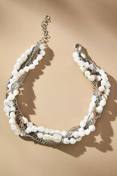 By Anthropologie Layered Pearl Chain Necklace In White