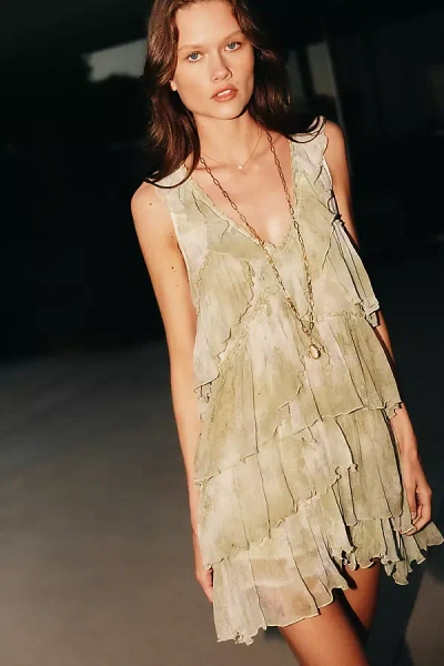 By Anthropologie Layered Ruffle Mini Dress In Green