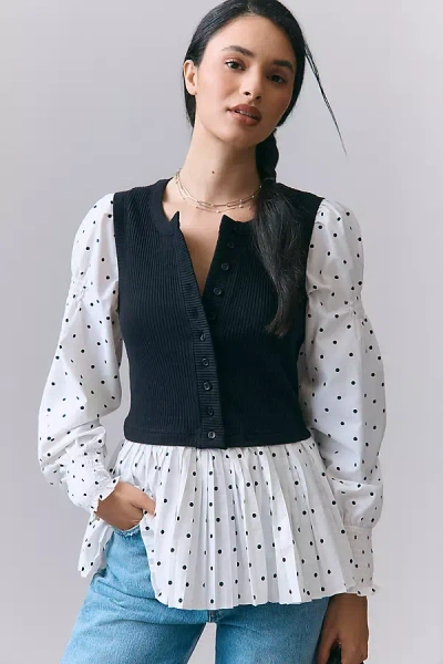 By Anthropologie Layered Twofer Long-sleeve Top In Black