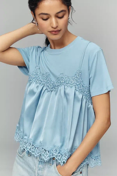 By Anthropologie Layered Twofer Tank T-shirt Top In Blue
