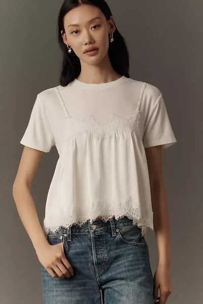 By Anthropologie Layered Twofer Tank T-shirt Top In White