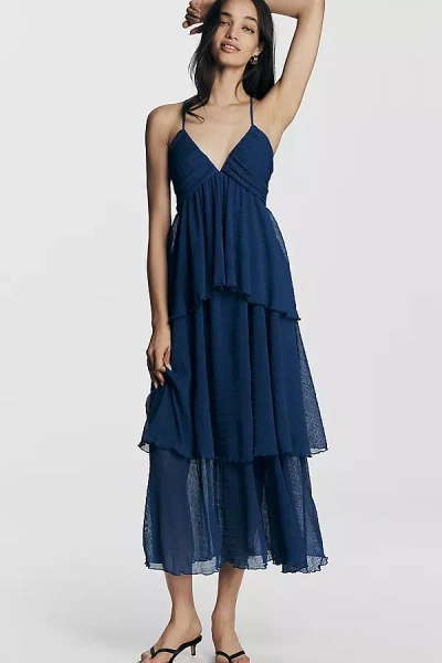 By Anthropologie Layered V-neck Midi Dress In Blue