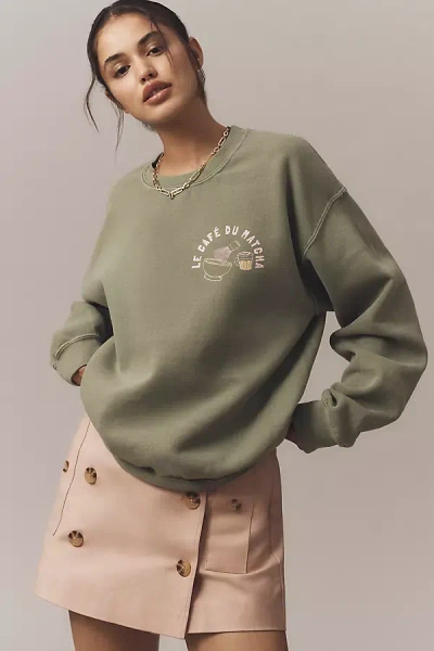 By Anthropologie Le Café Du Matcha Graphic Sweatshirt In Green