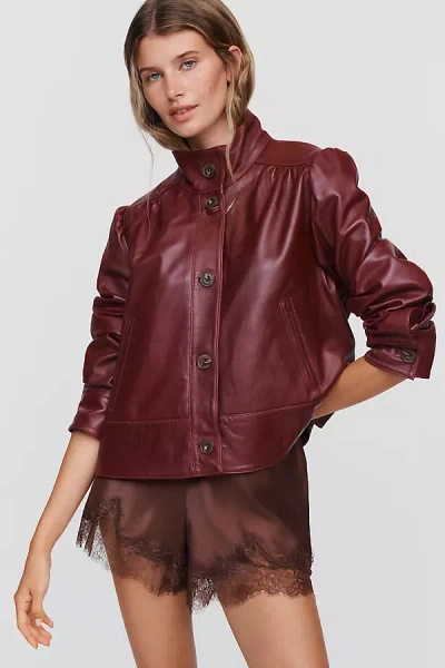 By Anthropologie Leather Swing Jacket In Brown
