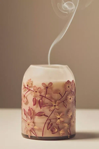 By Anthropologie Lily Woody Apple Blossom & Amber Glass Candle In Pink