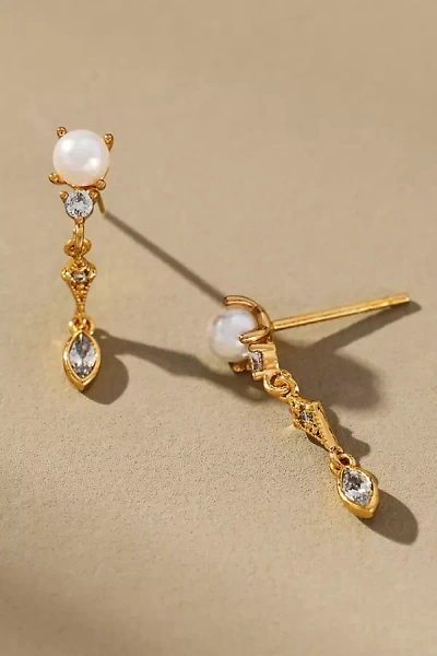 By Anthropologie Linear Shimmered Pearl Earrings In Gold
