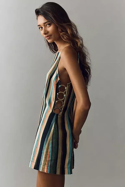 By Anthropologie Linen Blend Cutout Romper In Blue