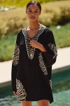 By Anthropologie Linen Blend Long-sleeve Palm Leaf Embellished Mini Kaftan
