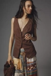 By Anthropologie Linen Blend Long Vest Top In Brown